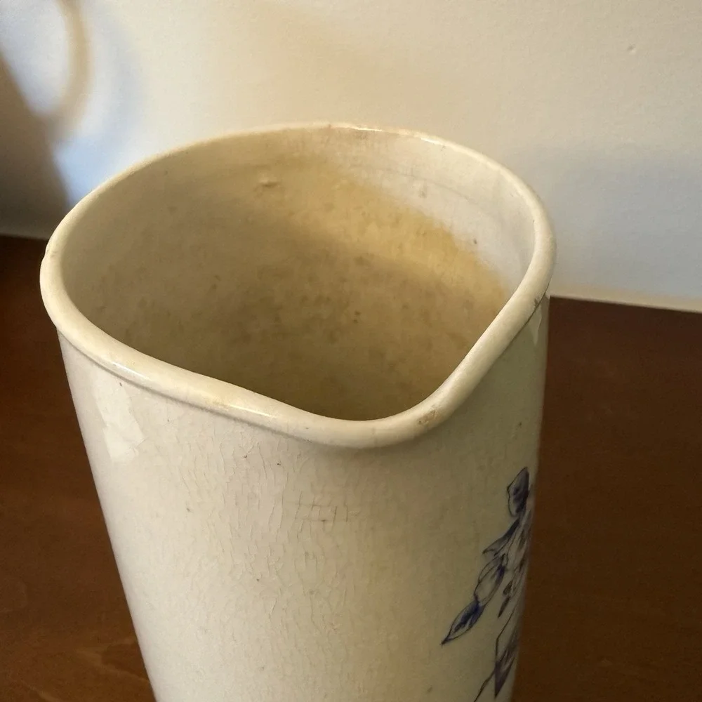 Antique Stoneware Pitcher Salt Glazed Nautical Floral Fruit Motif 6.75